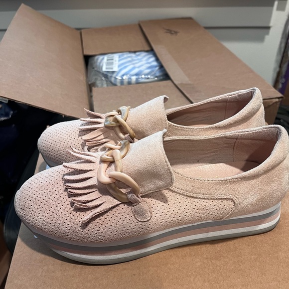 Coconuts by Matisse Blush Suede Loafers with Fringe and Chain - Picture 7 of 11
